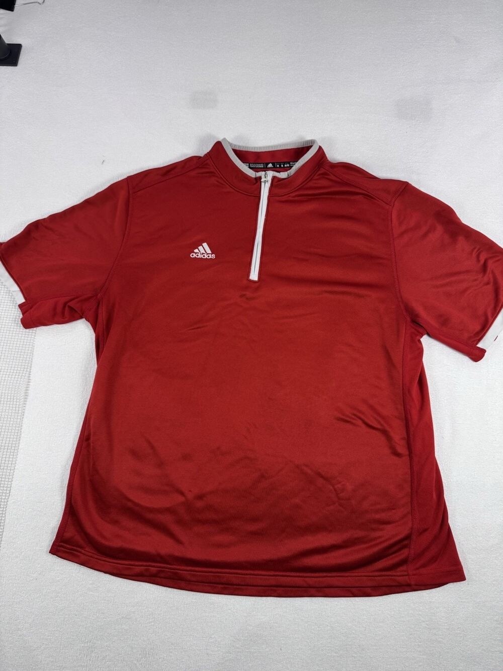 (839) Adidas Climalite 1/4 Zip Short Sleeve Golf Polo Shirt Red Men’s XL